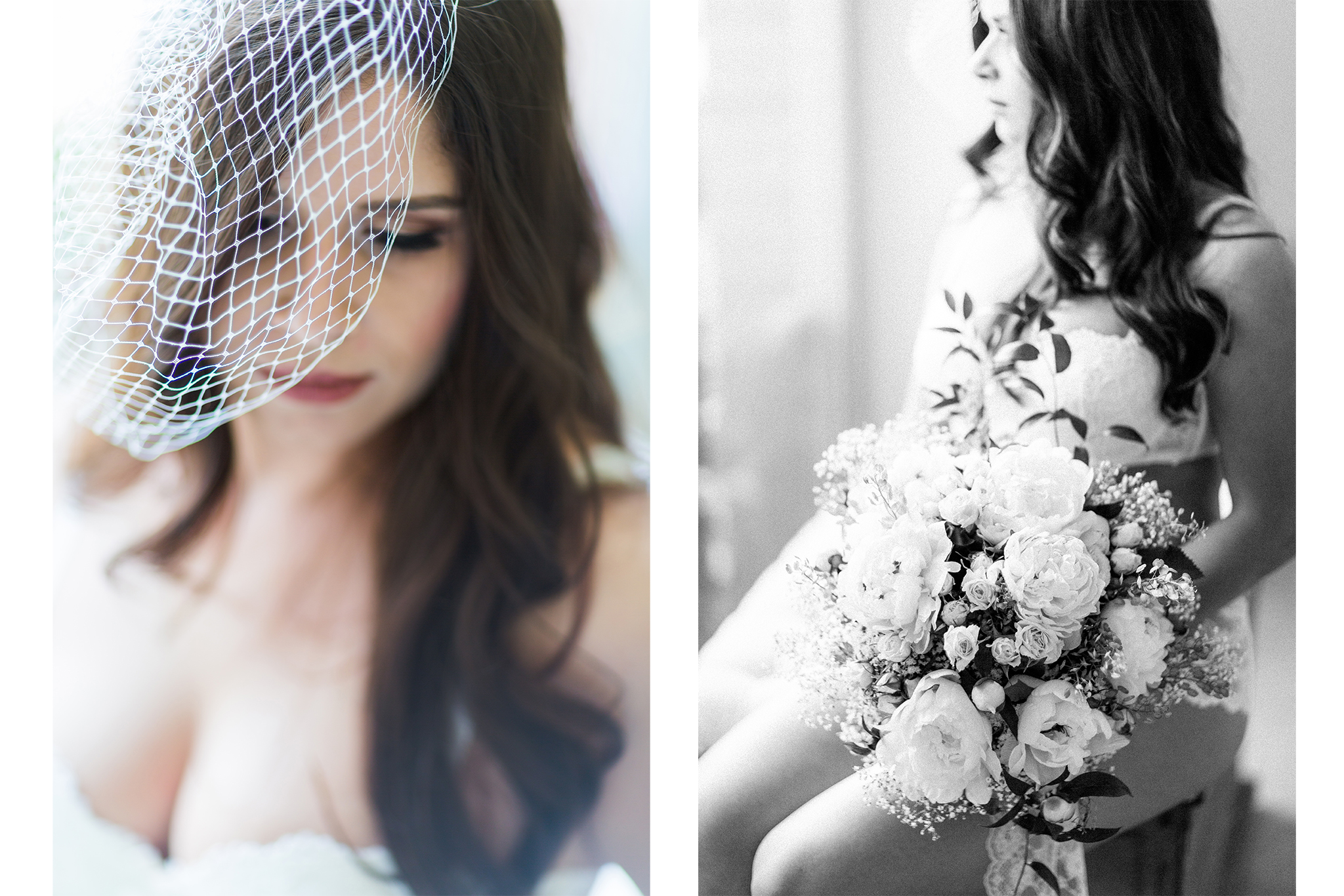 Wunderschöne Bridal Boudoir-Shooting-Inspiration mit brünetter Schönheit als Geschenk für den zukünftigen Ehemann in weißen Dessous mit Blumen.